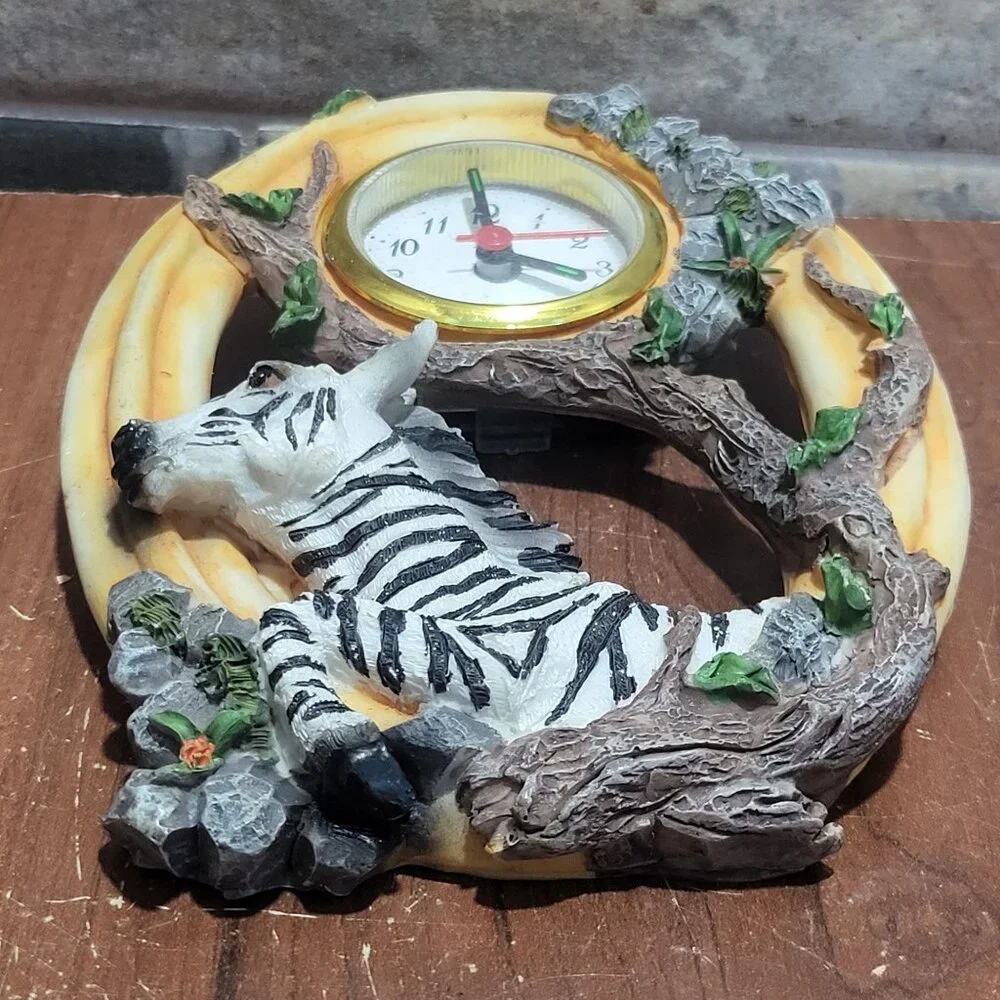 Decorative Zebra Clock Oval Shape Zebra Figure Branches Leaves